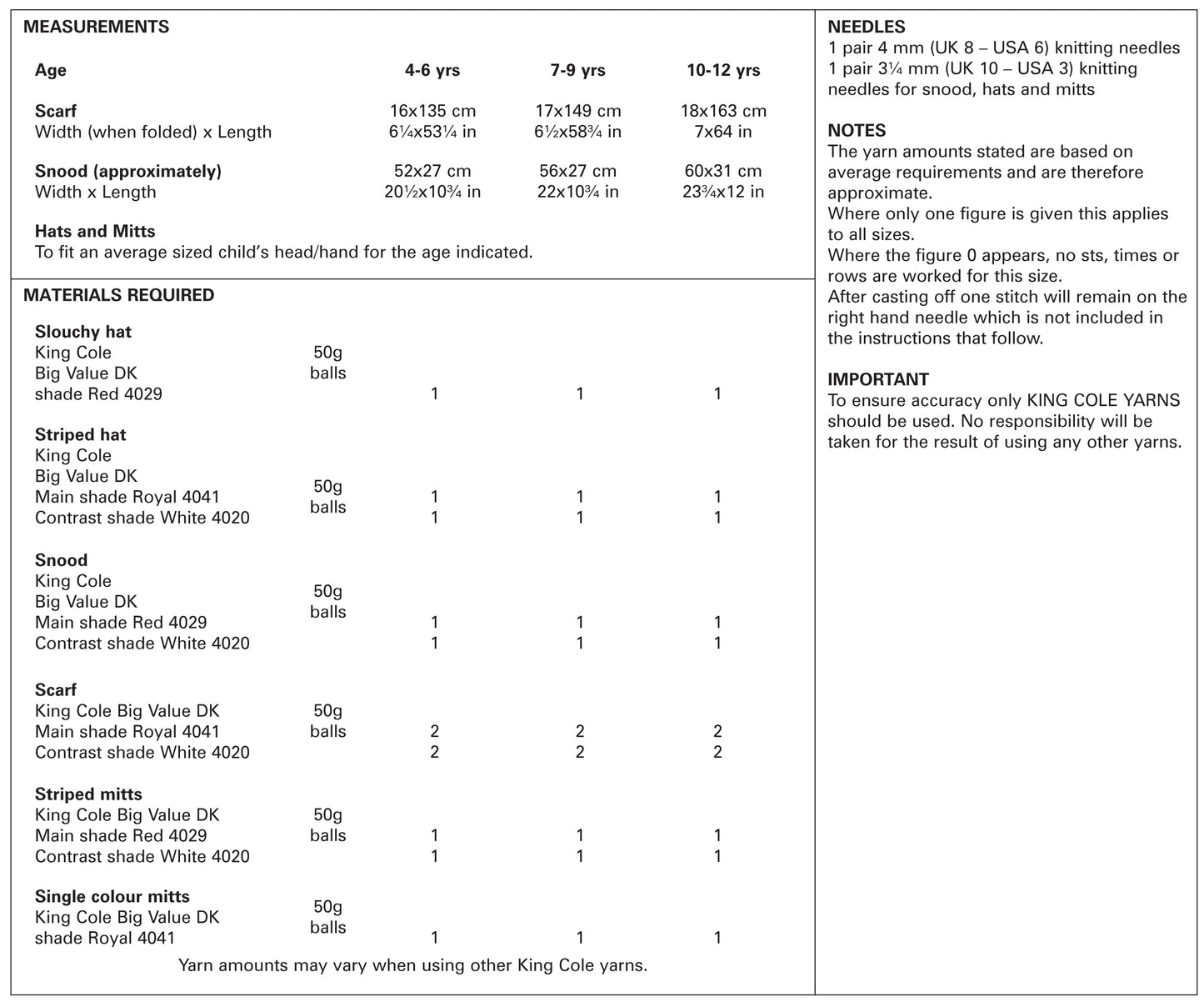 King Cole Pattern 5266