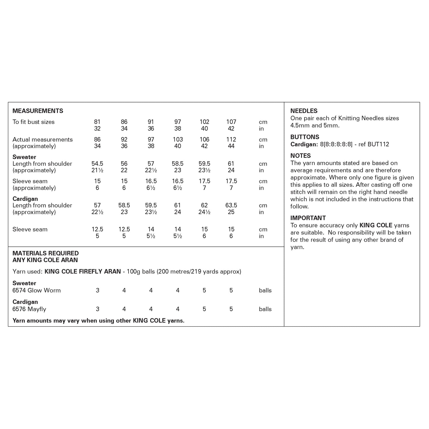 King Cole Pattern 6444