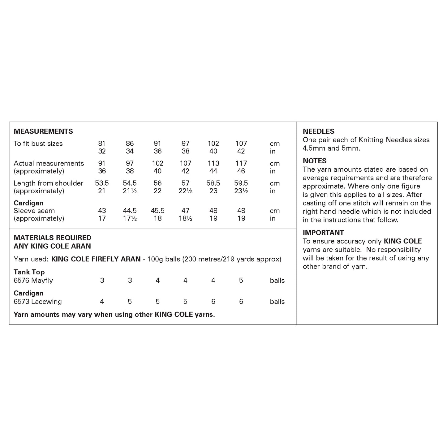 King Cole Pattern 6445