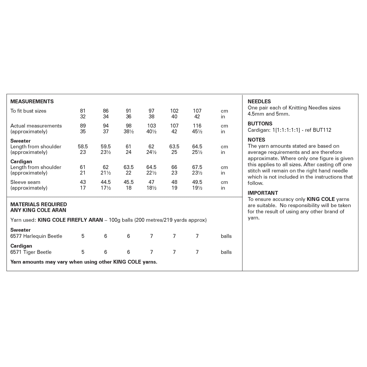 King Cole Pattern 6446