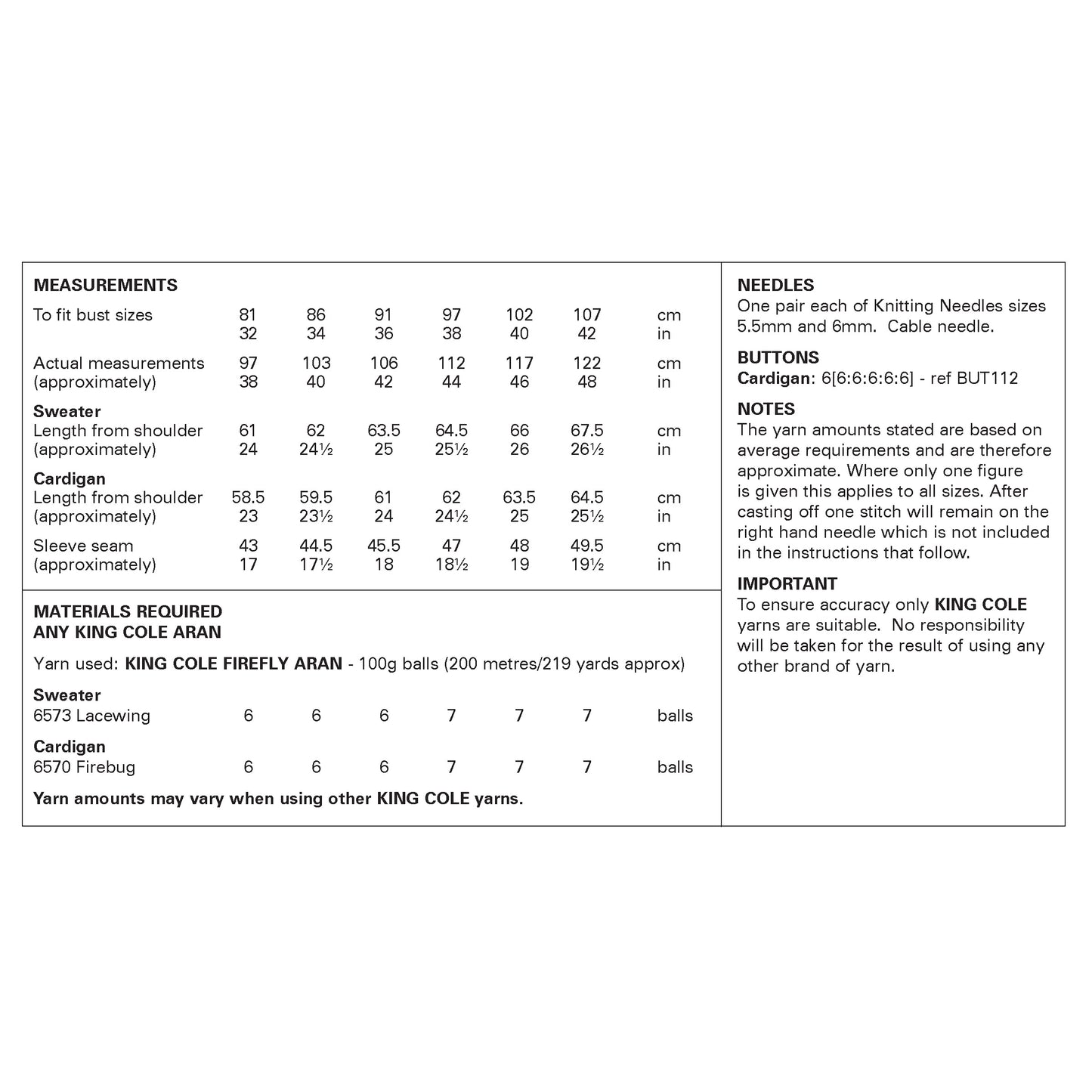 King Cole Pattern 6447