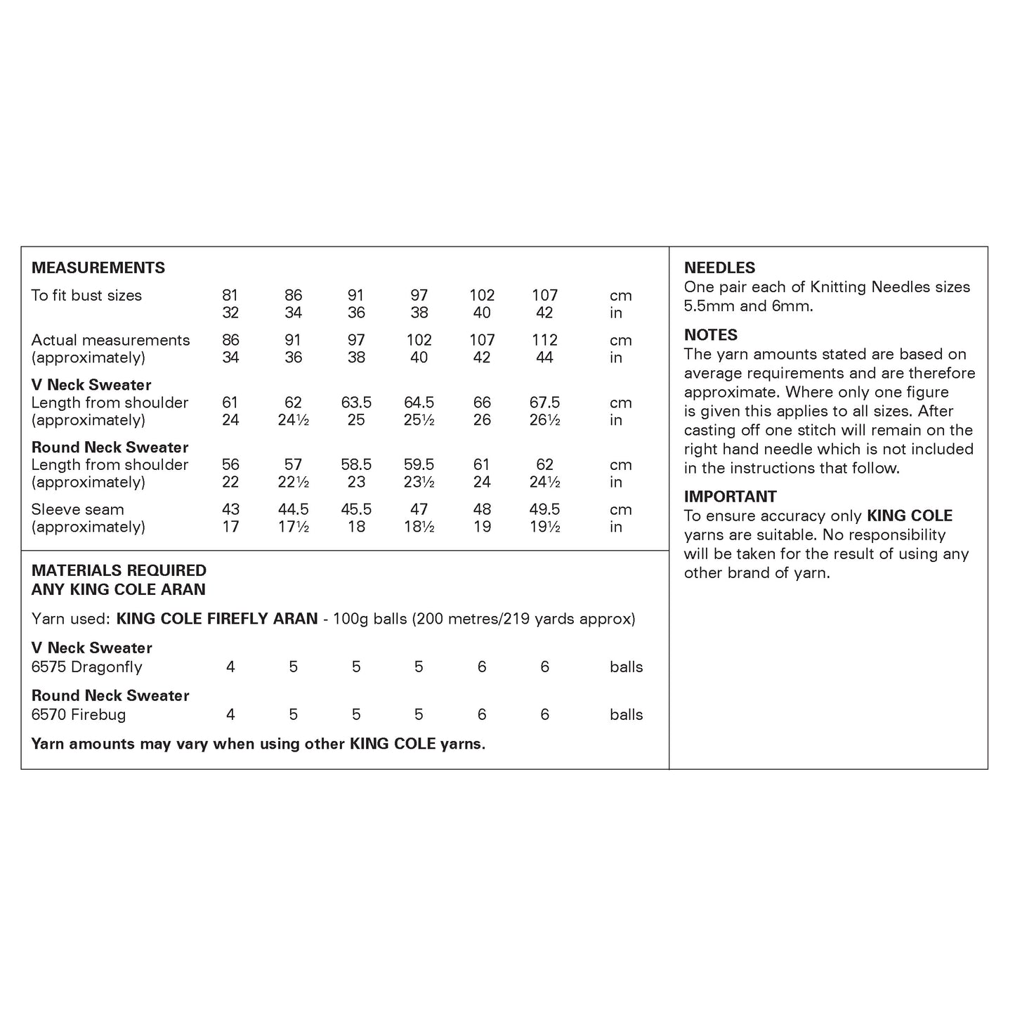 King Cole Pattern 6448