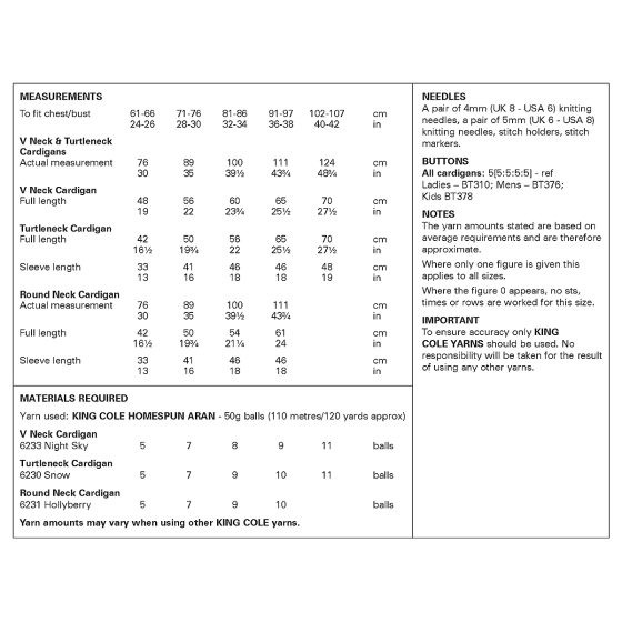 King Cole Pattern 6417