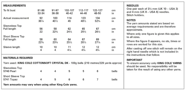 King Cole Pattern 6301