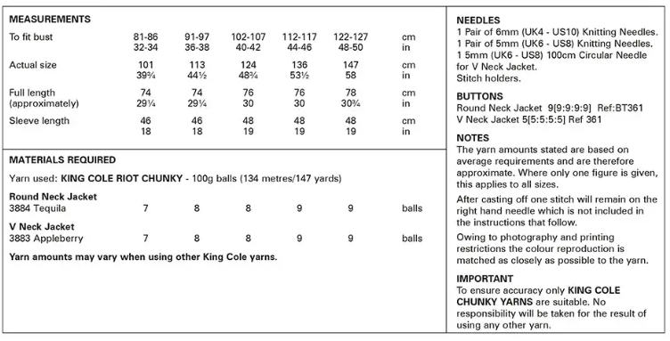 King Cole Pattern 6209