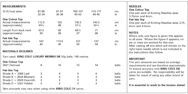 King Cole Pattern 6019