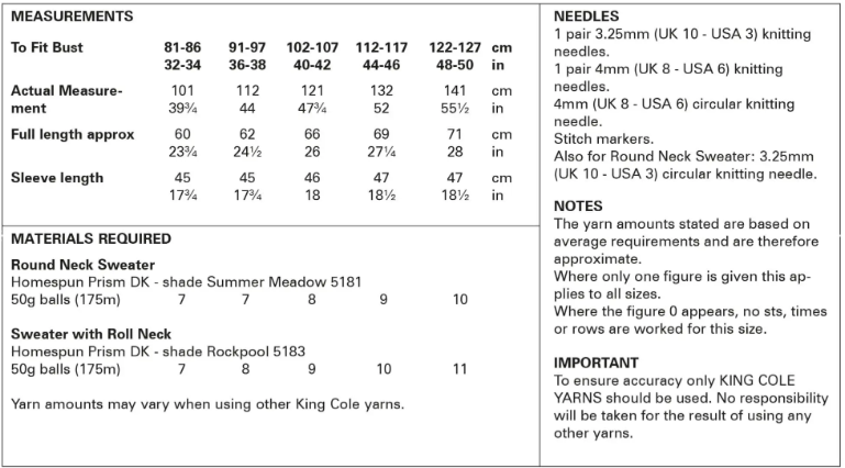 King Cole Pattern 5996