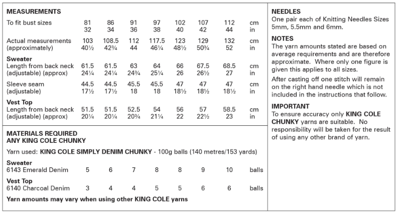 King Cole Pattern 6376