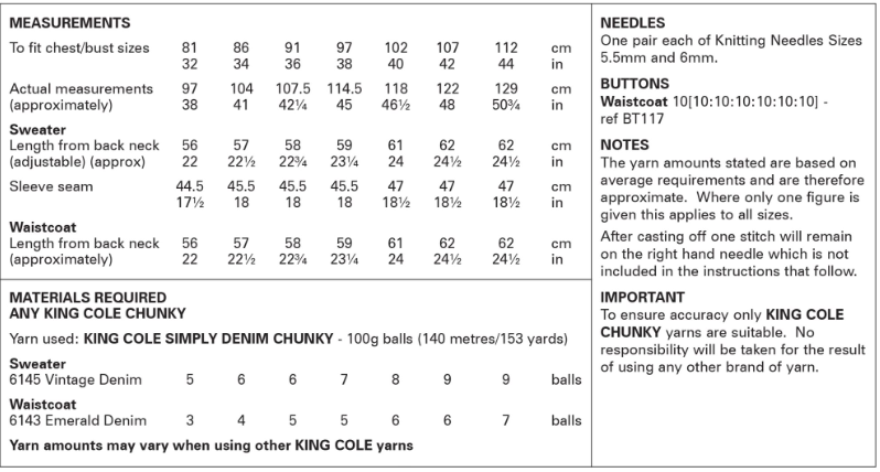 King Cole Pattern 6377