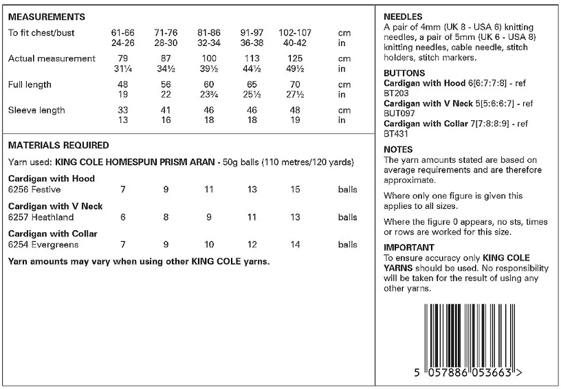 King Cole Pattern 6305