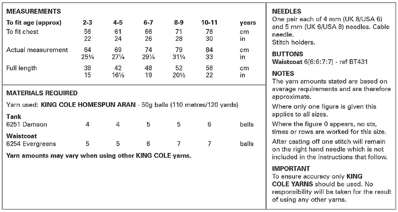 King Cole Pattern 6306