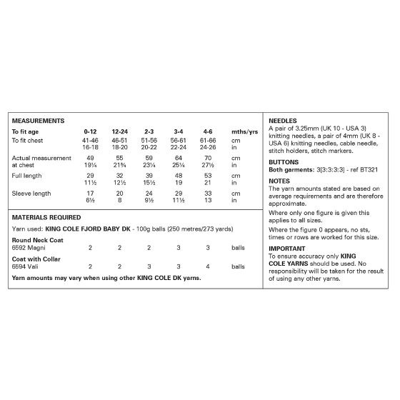 King Cole Pattern 6464
