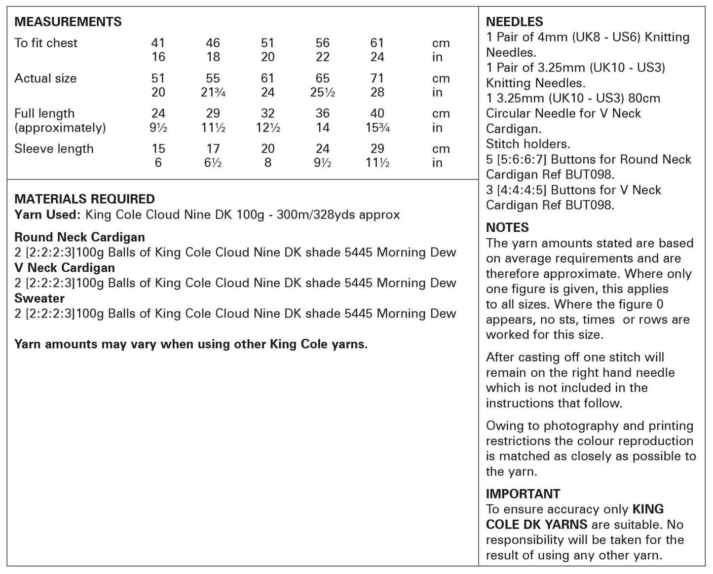 King Cole Pattern 6058