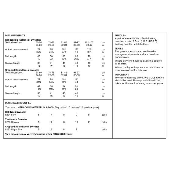 King Cole Pattern 6418