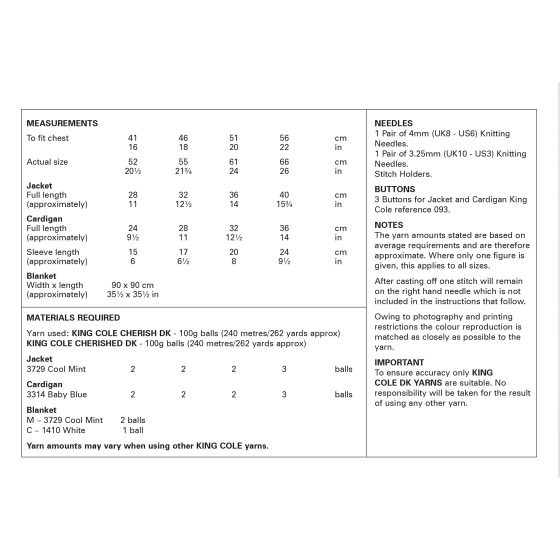 King Cole Pattern 6288
