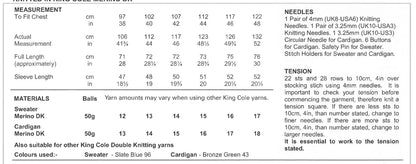 King Cole Pattern 3271