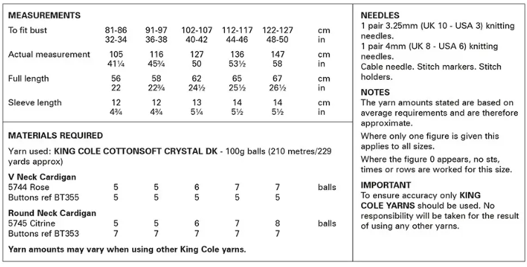 King Cole Pattern 6302