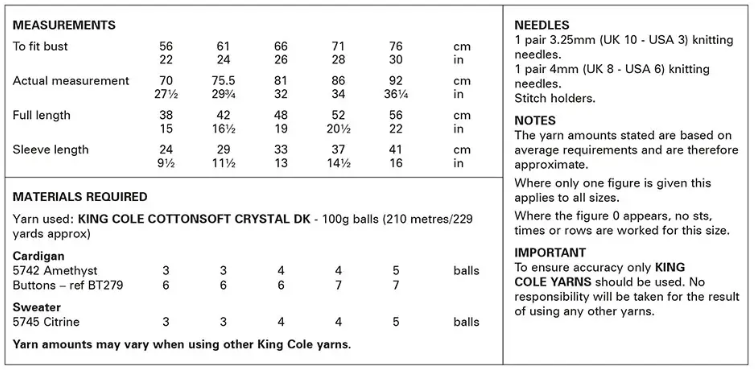 King Cole Pattern 6299