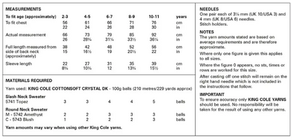 King Cole Pattern 6298
