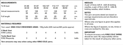 King Cole Pattern 6226
