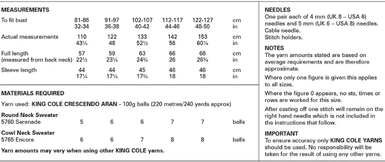 King Cole Pattern 6225