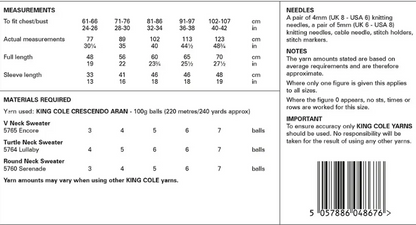 King Cole Pattern 6220