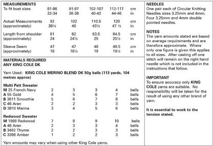 King Cole Pattern 6151