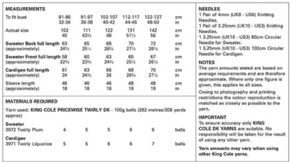 King Cole Pattern 6132