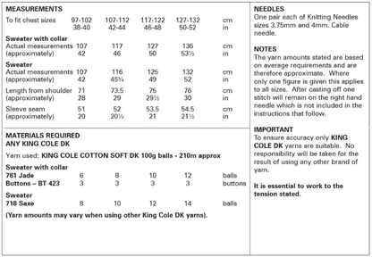 King Cole Pattern 6037
