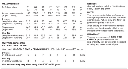 King Cole Pattern 6376