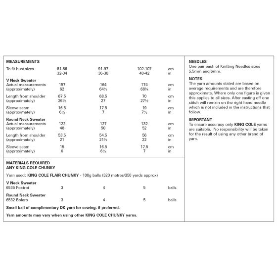 King Cole Pattern 6386